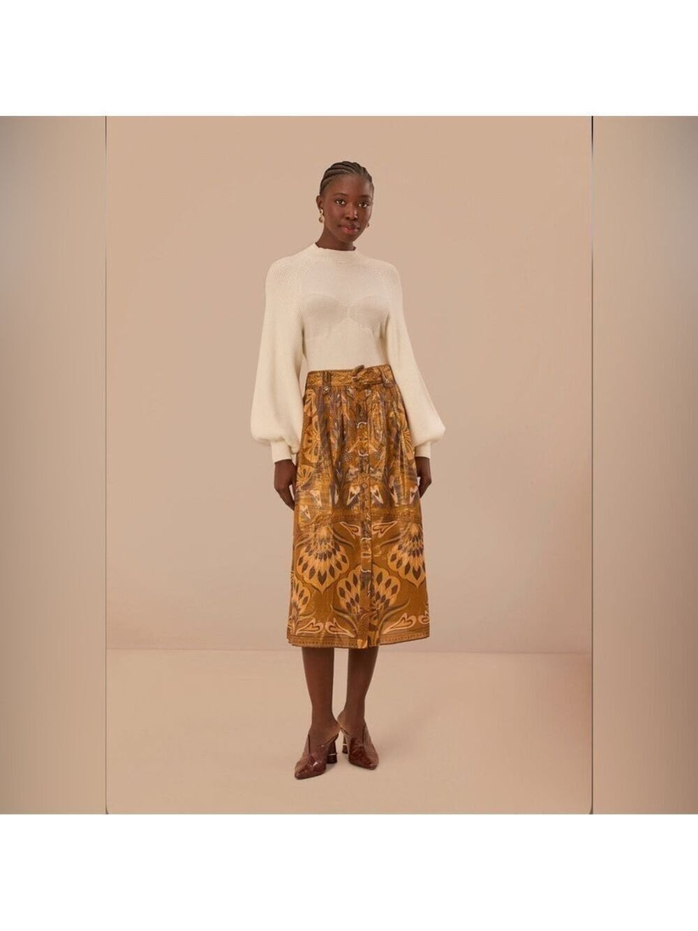 Farm Rio Gold Heart Forest Midi Skirt